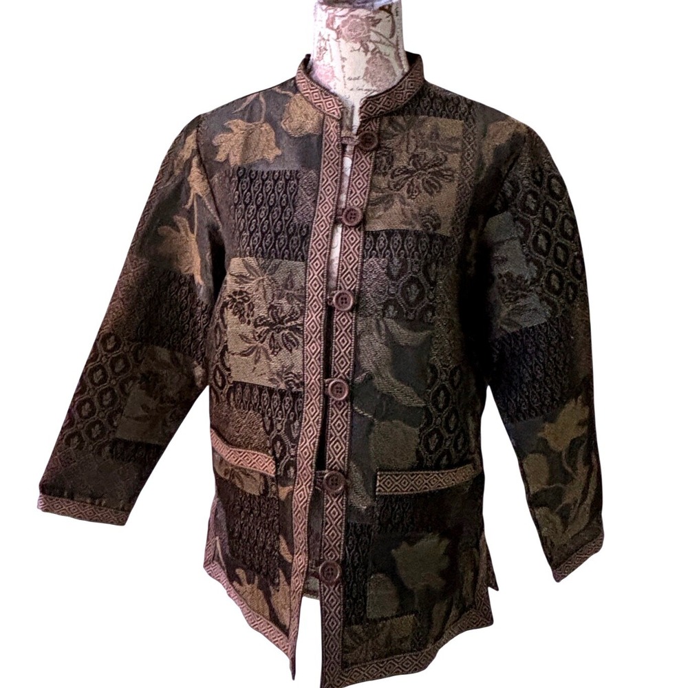 Tudor Court Patchwork Jacket Blazer Womens Size M Kimono Buttons